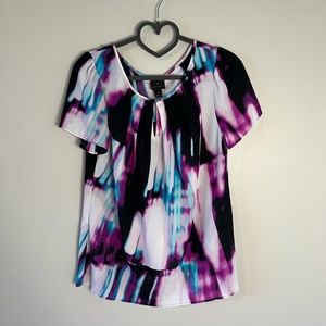 Dressy White Multicolored Blouse (white, purple, black and blue)